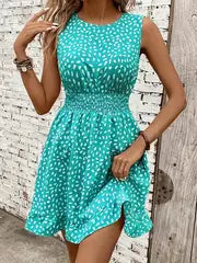 Isabella | Elegantes ärmelloses A-Linien-Kleid mit weißem Blumendruck für Damen