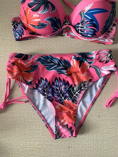 Damen Bikini-Set – Tropisches Blumenmuster, High Stretch, Elegant