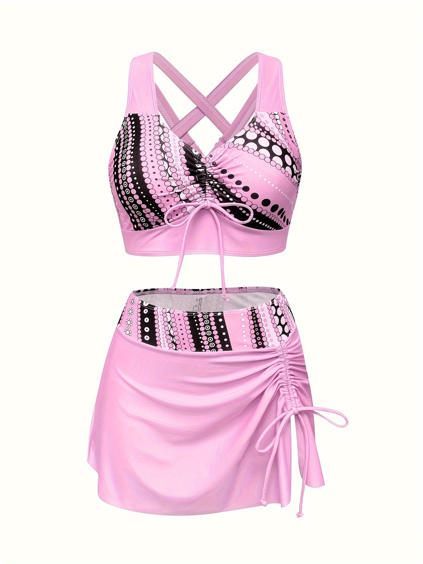3-teiliges Bikini-Set – Verstellbares Bindetop mit Rock, Strandmode für Damen