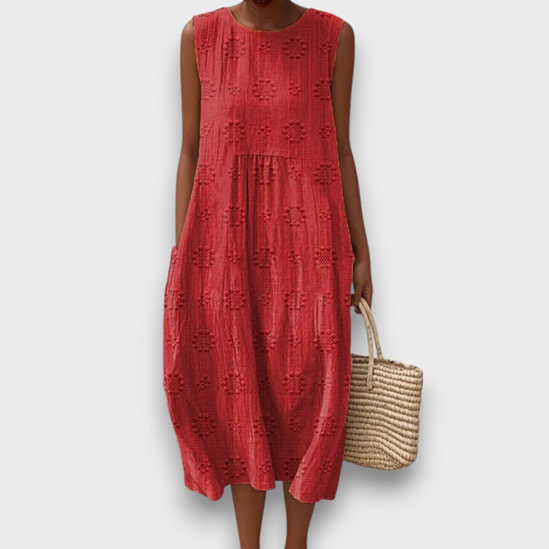 Serava – Gesticktes Midikleid mit Seitentaschen