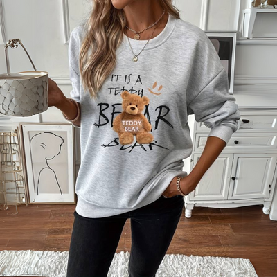 Bequemer Teddybär Druck Pullover