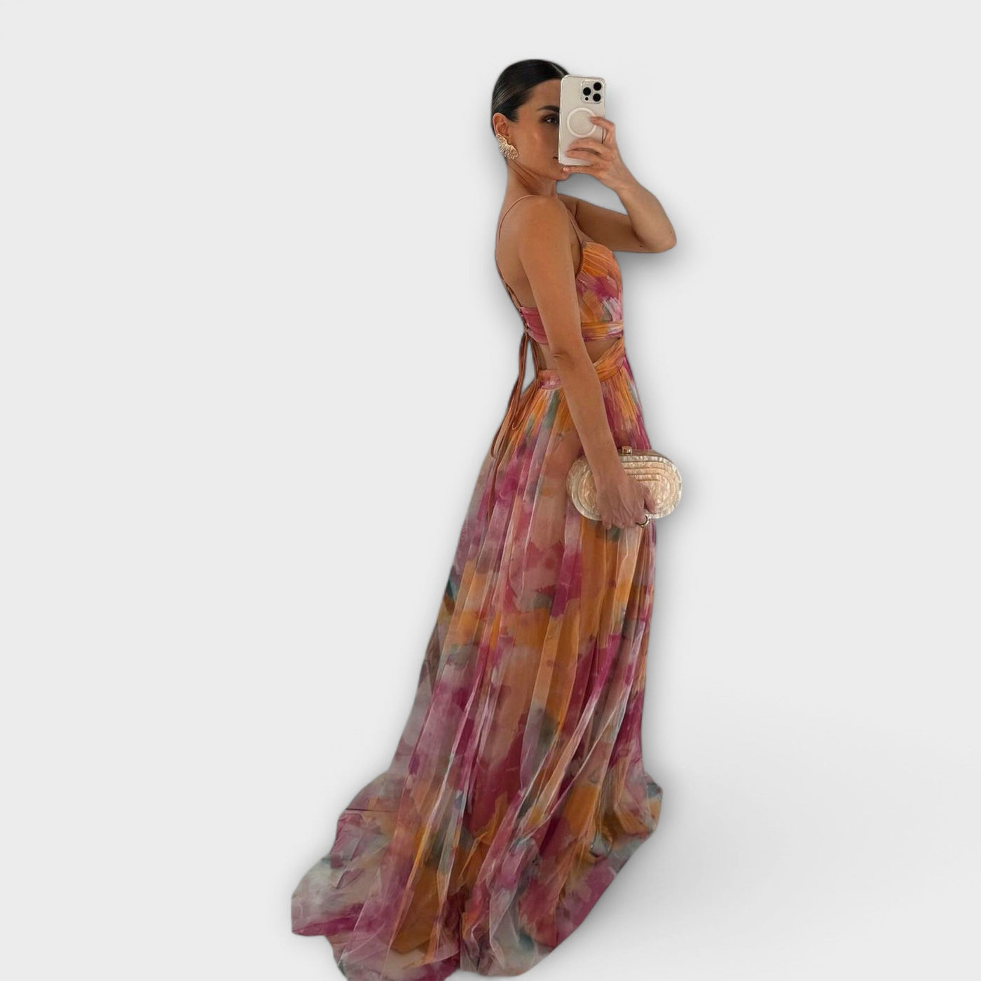 Elanee – Maxikleid mit Aquarell-Print und Wickeleffekt