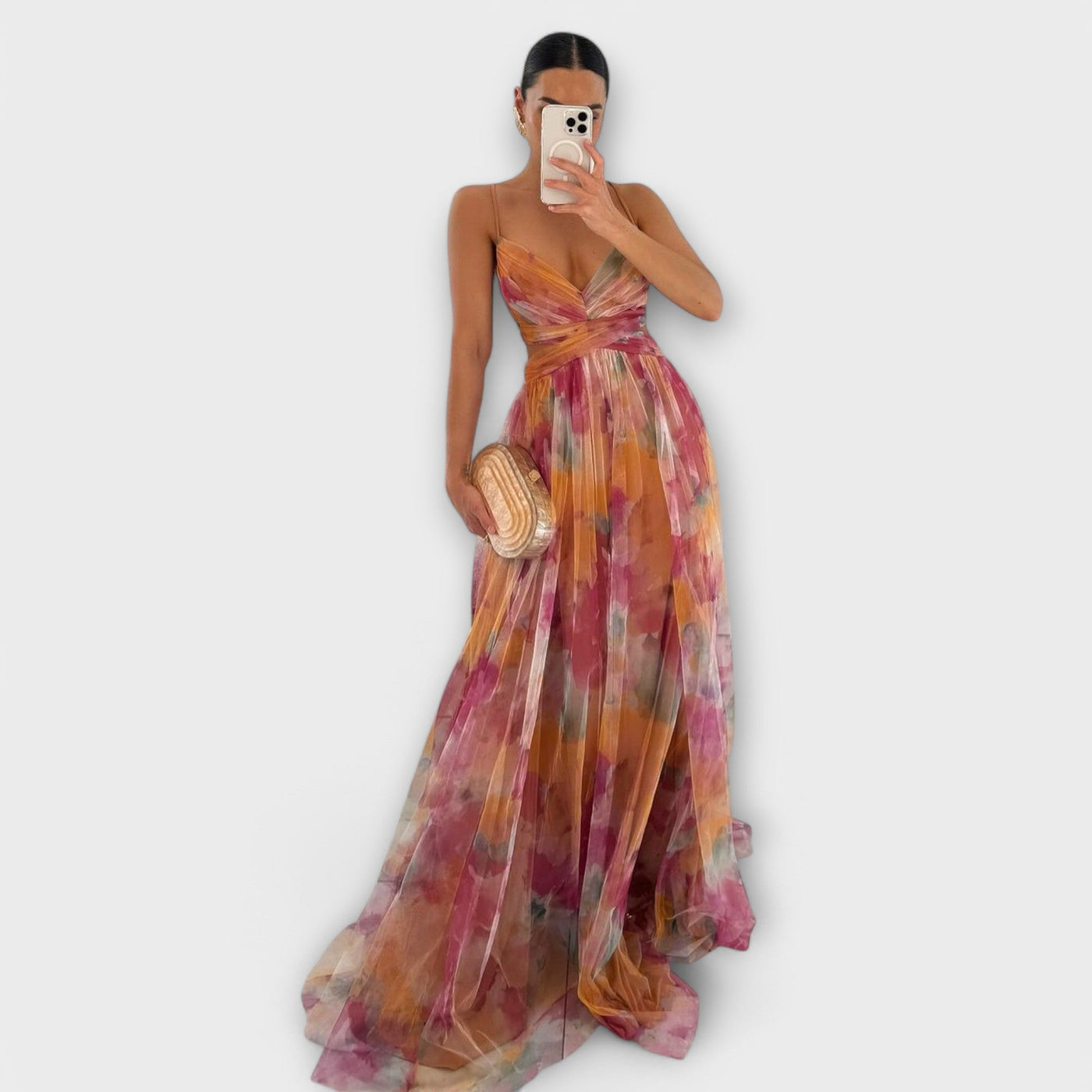 Elanee – Maxikleid mit Aquarell-Print und Wickeleffekt