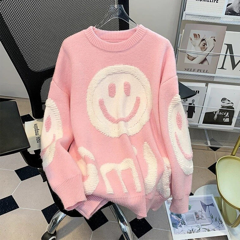Sylvana | Großer Pullover mit fröhlichem Smiley-Motiv