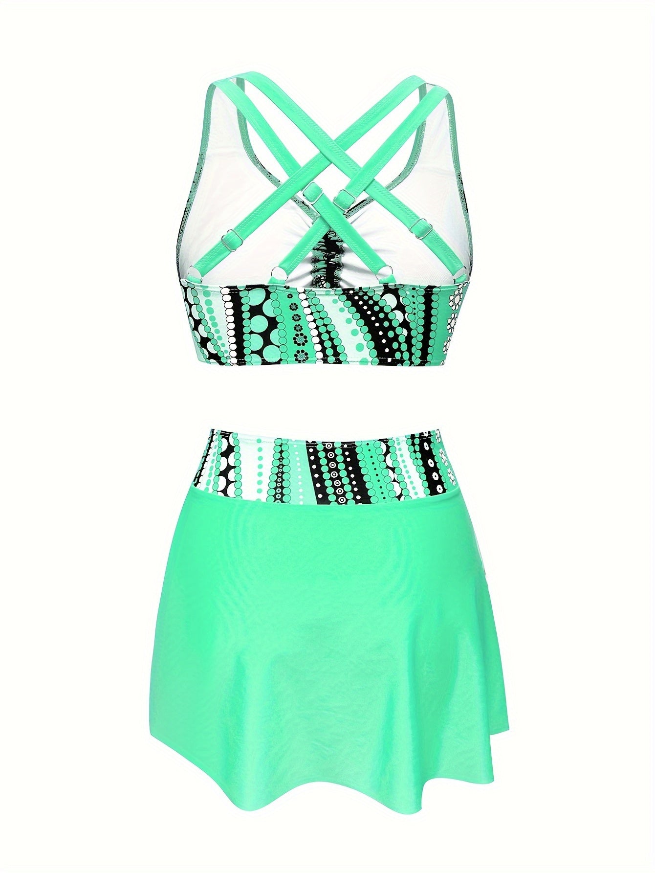 3-teiliges Bikini-Set – Verstellbares Bindetop mit Rock, Strandmode für Damen