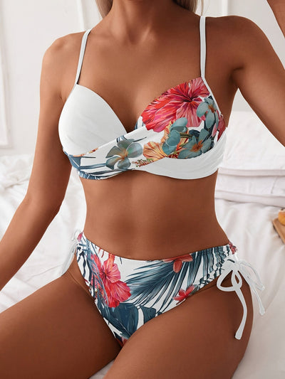 Damen Bikini Set – Hochdehnbar, Blumenmuster, Verstellbare Träger