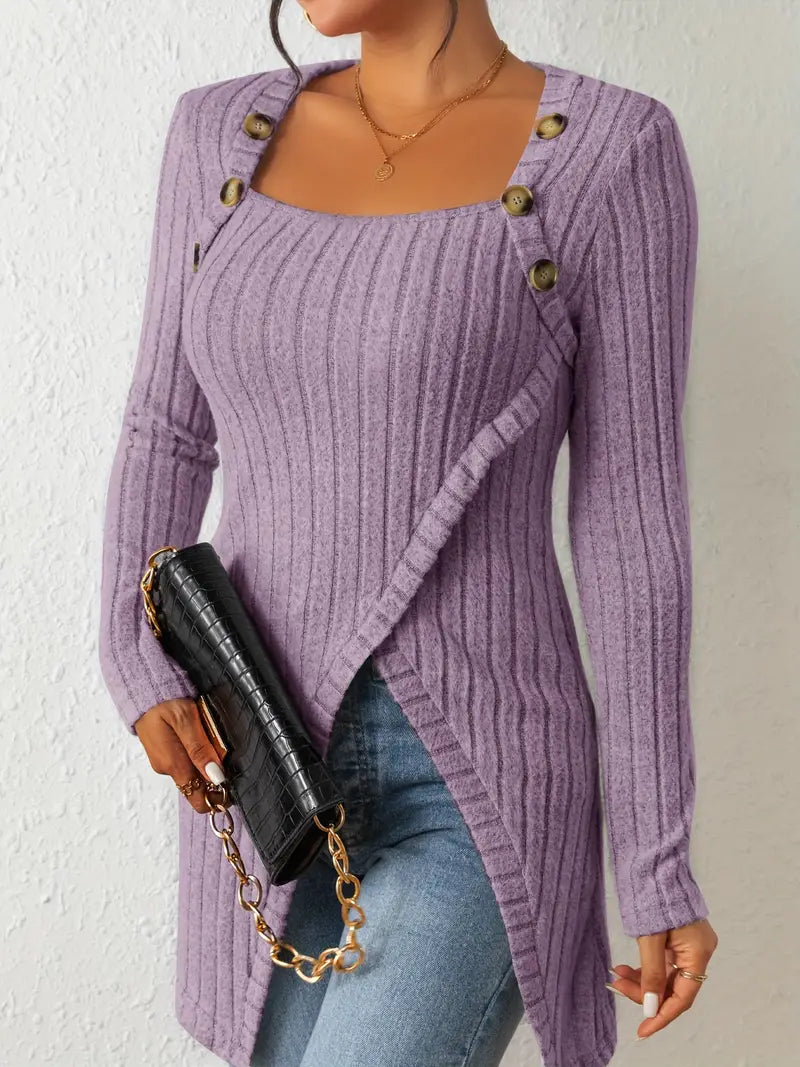 Julia | Asymmetrisches Ripp-Top mit stilvollen Knöpfen