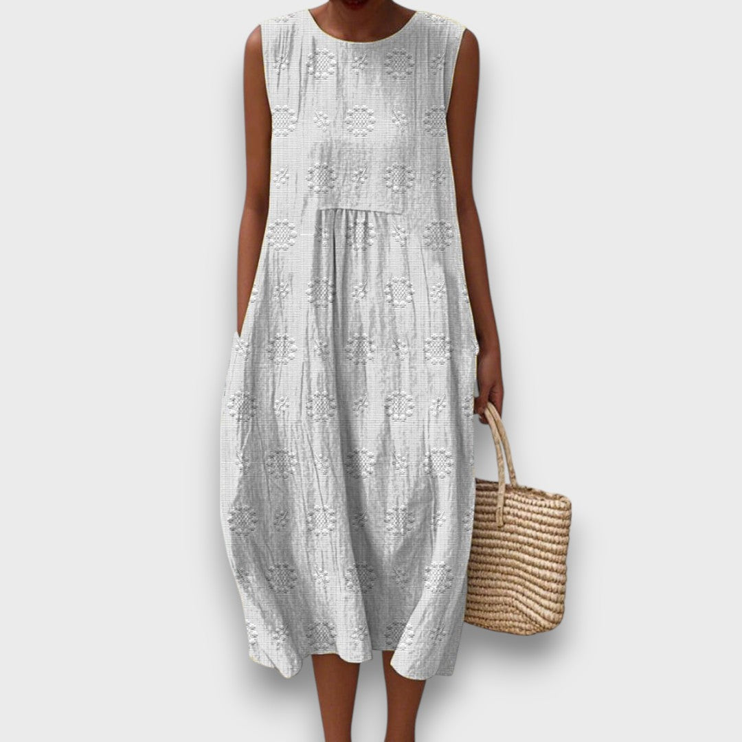 Serava – Gesticktes Midikleid mit Seitentaschen