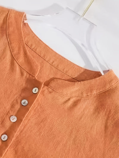 Leinenhemd Langarm Stehkragen, Knopfleiste, Atmungsaktiv, Tangerine-Rot