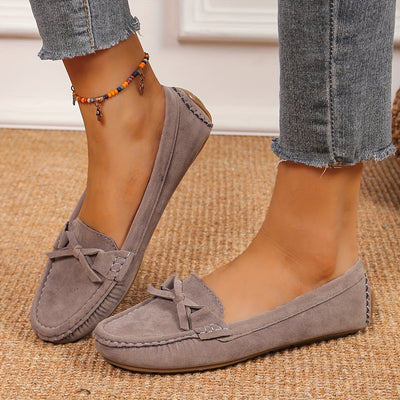 Retro Loafers mit Schleifen-Detail, Runde Zehen Slip-On Schuhe
