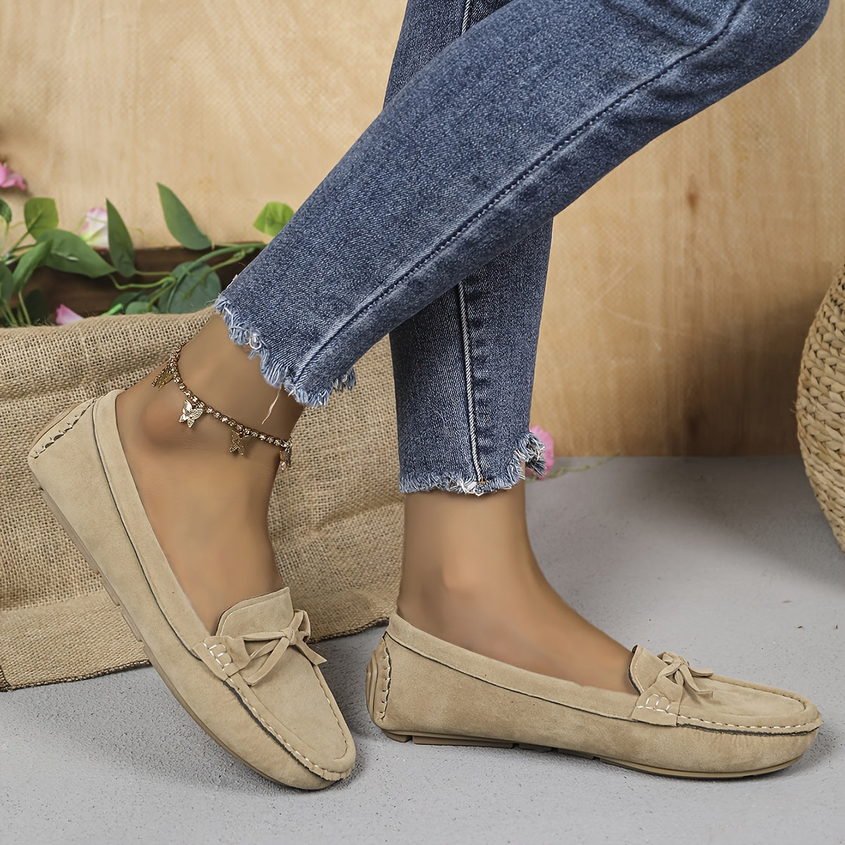 Retro Loafers mit Schleifen-Detail, Runde Zehen Slip-On Schuhe