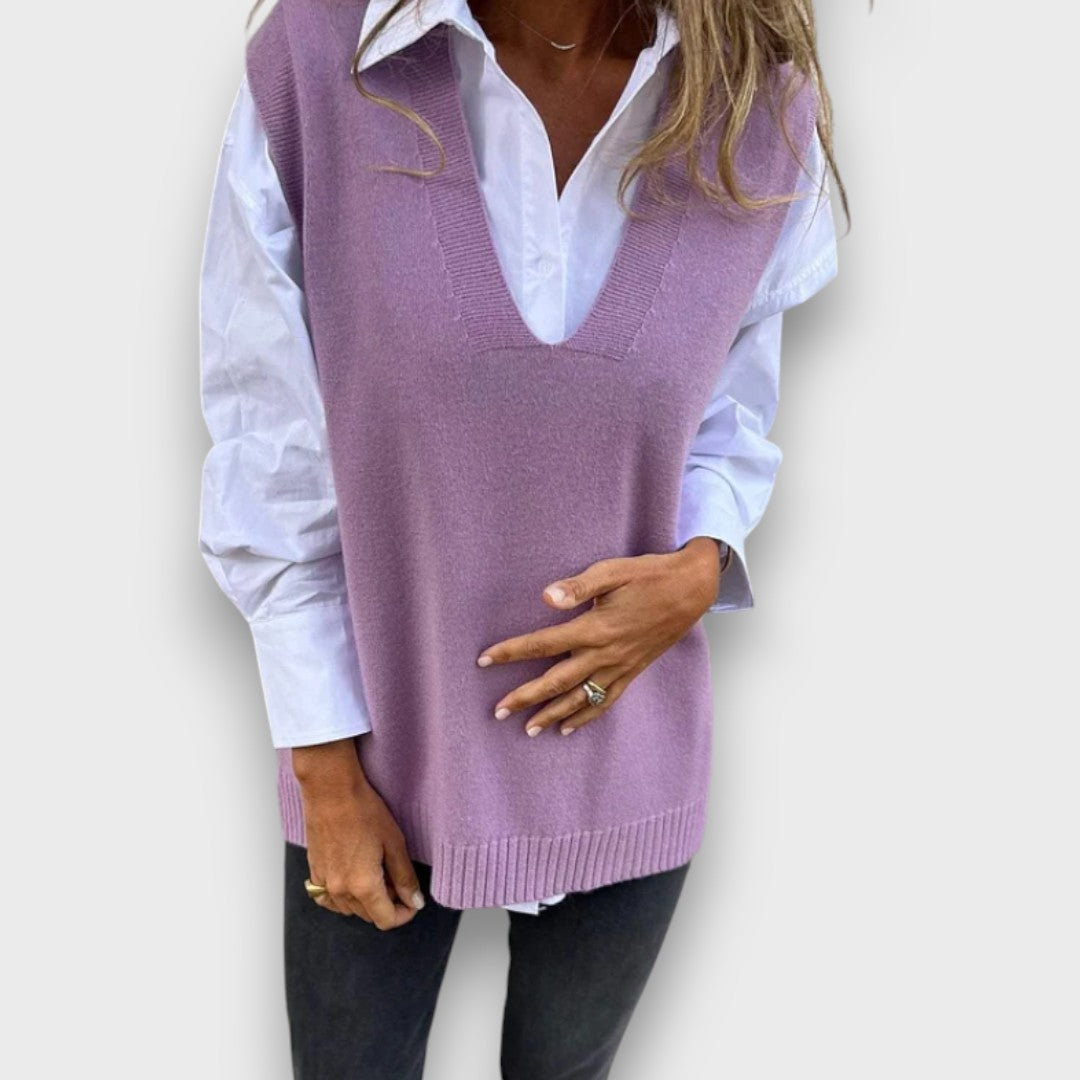 Lamielle – Strick-Weste mit V-Ausschnitt in Camel