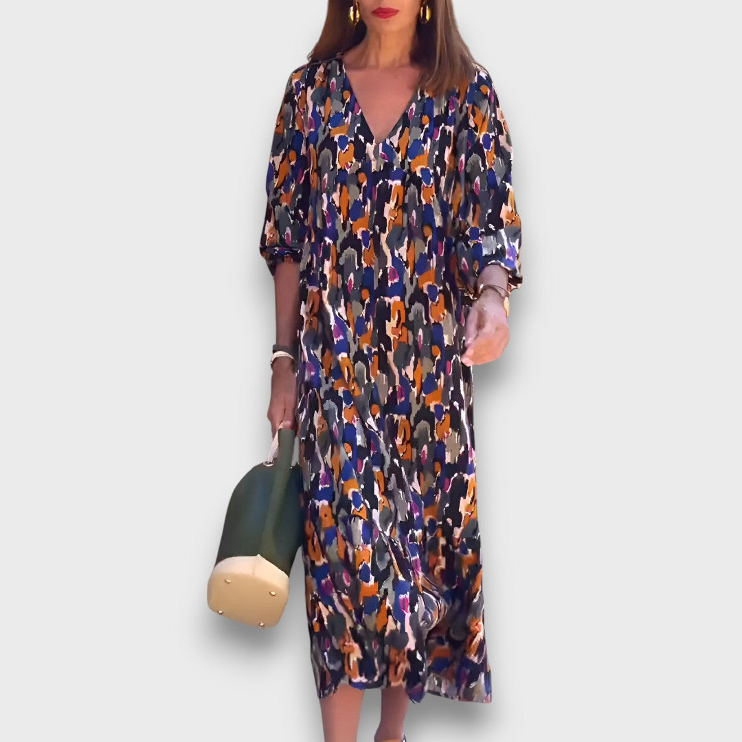 Liora – Kleid mit Retro-Muster und V-Ausschnitt