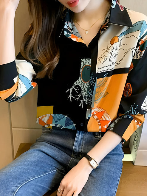 Jaslyn | vintage-inspirierte bluse mit aufdruck