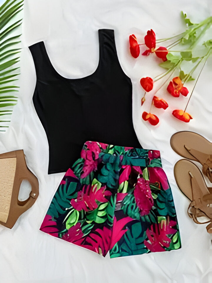 Ava | Damen Sommerurlaub Bedruckte Weste und Shorts Set