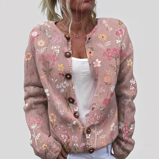 Lila | Geblümte Damenstrickjacke mit hochwertigem Finish