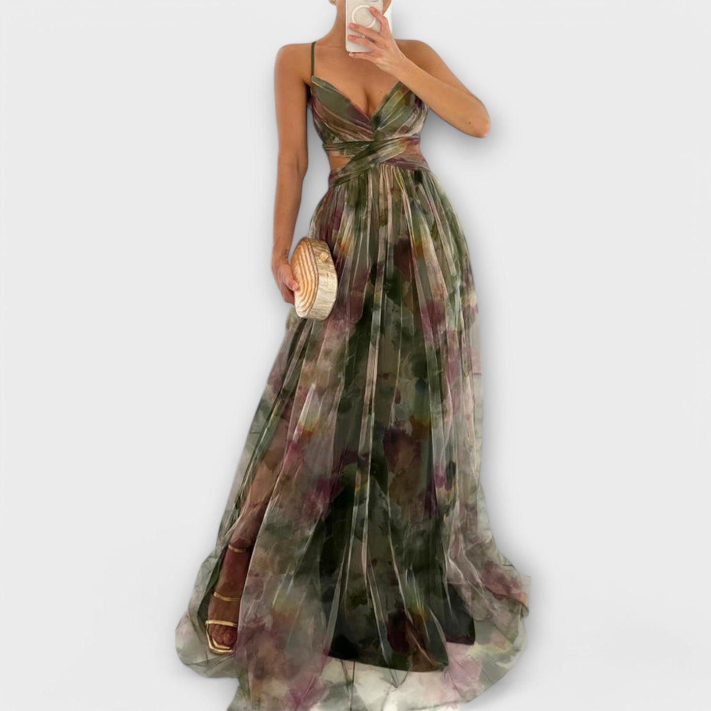 Elanee – Maxikleid mit Aquarell-Print und Wickeleffekt