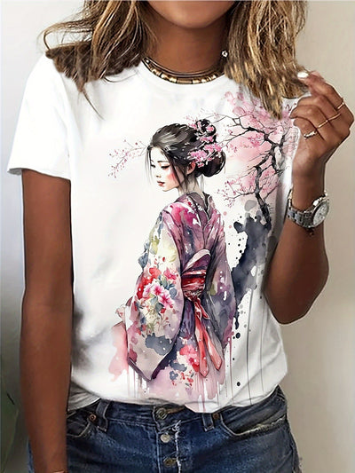Damen Blumenmuster T-Shirt – Atmungsaktiv, Kurzarm, Perfekt für Frühling/Sommer