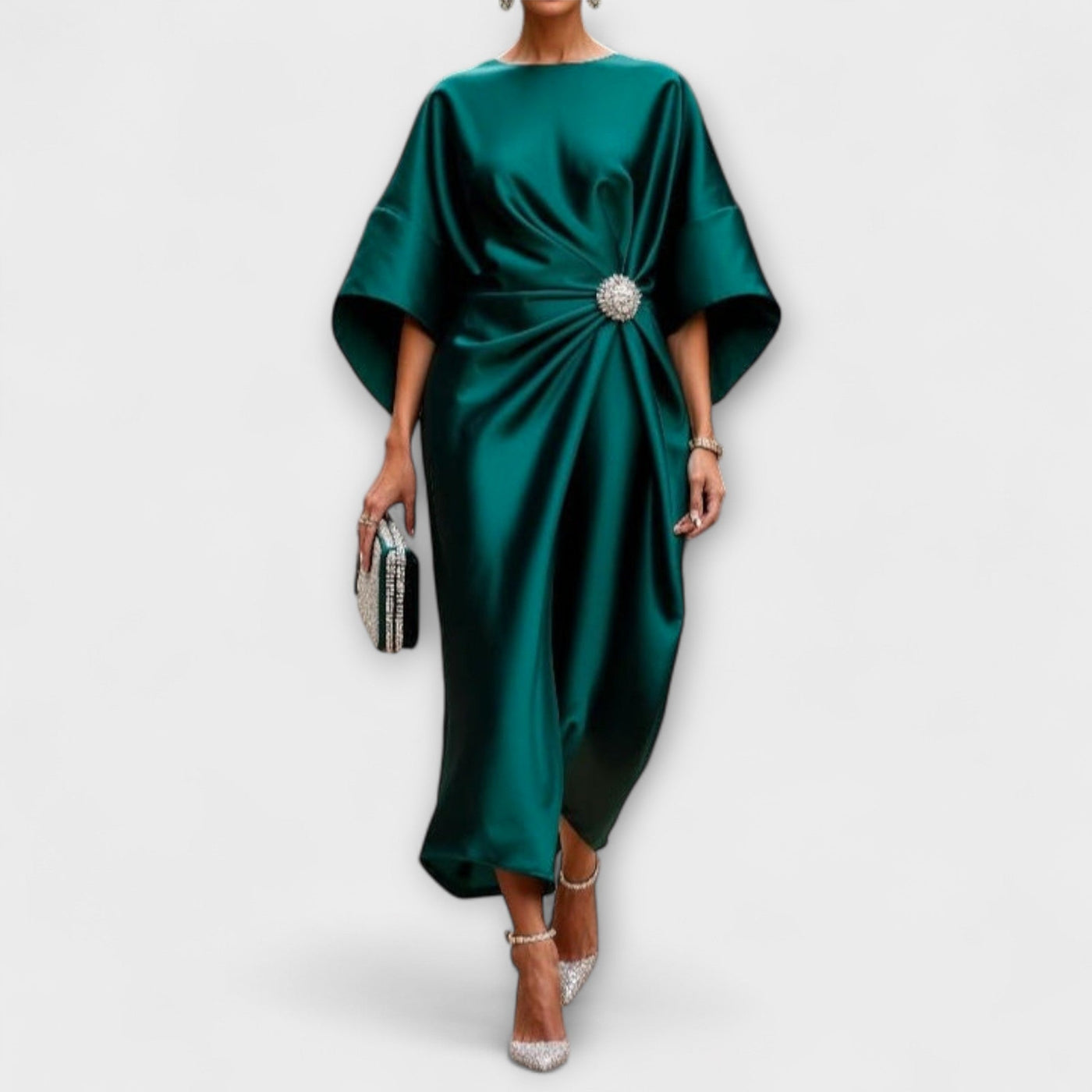 Elayna – Satin-Abendkleid mit gefaltetem Ausschnitt