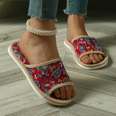 Damen Sommer-Hausschuhe – Leichte, Bunte Slippers mit Paisley-Muster
