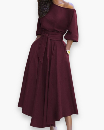 Damen Elegantes Kleid mit Gürtel | Midi