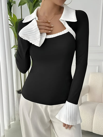 Niki - stylisches t-shirt mit kontrastierendem kragen