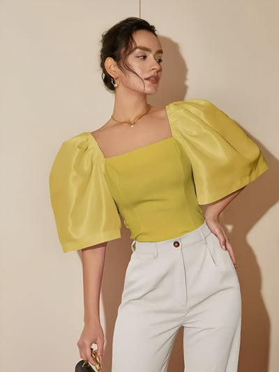 Renatta | elegante schmale bluse mit quadratischem ausschnitt