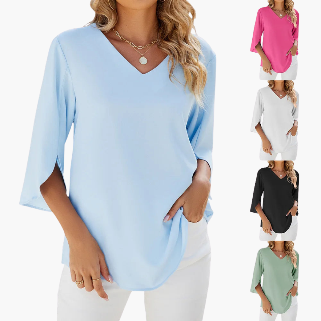 Bluse Damen - Lockeres V-Ausschnitt Oberteil mit 3/4-Ärmeln