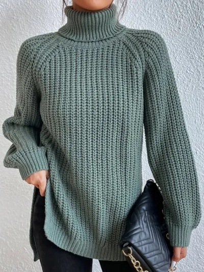 Helena | Rollkragenpullover mit geteiltem Saum und Raglanärmeln