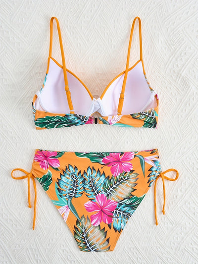 Damen Bikini-Set – Tropisches Blumenmuster, High Stretch, Elegant