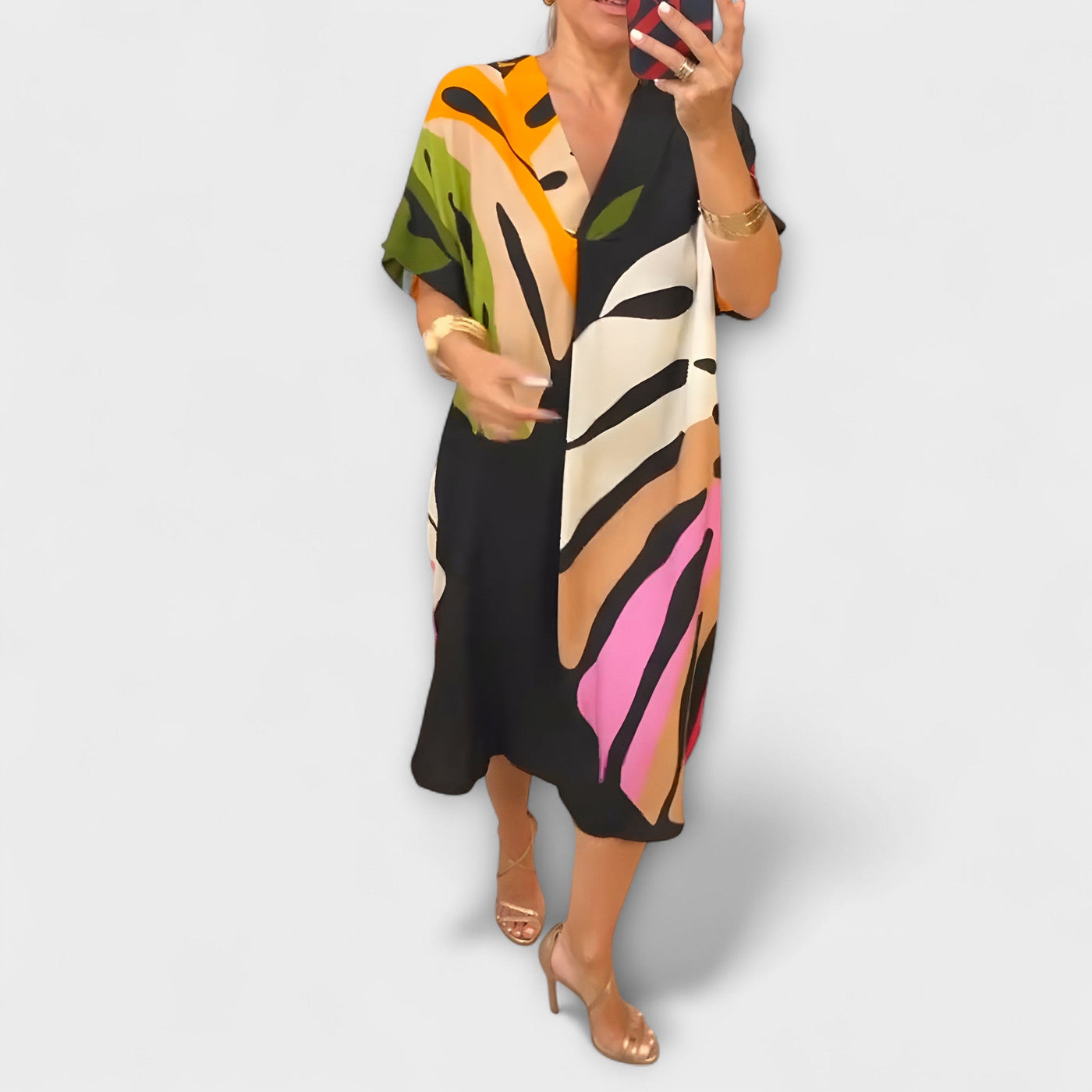 Roos - Lässiges Kleid mit Bunter Blätterdruck