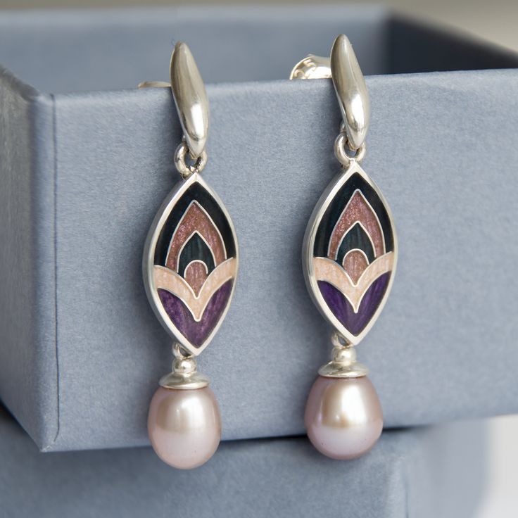 Vintage Perle & Emaille Ohrringe