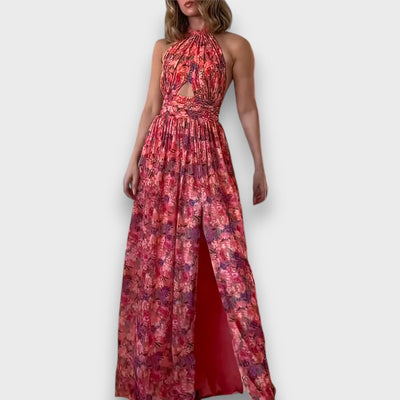 Serelina – Halter-Neck Floral Print Maxi Kleid