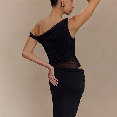 Kalya | Langes Kleid Drapiert Asymmetrisch