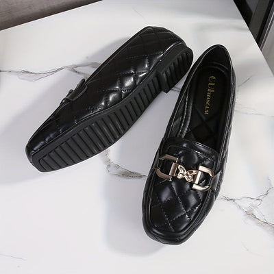 Penny Loafers Schwarz, Gestepptes Design Mit Pailletten, Leichte Flats