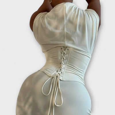 Virene – Schulterfreies Korsett-Maxikleid