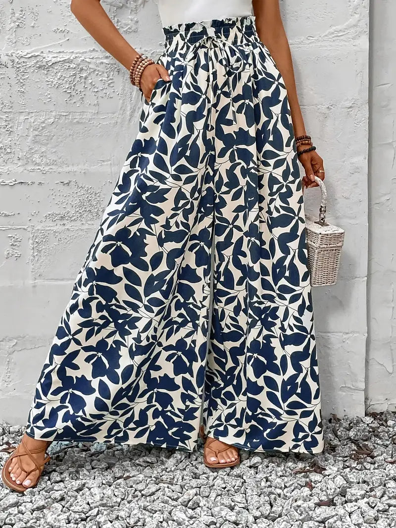 Victoria - Leichtes Design, elegante Damenhosen mit Blumenmuster und weitem Bein