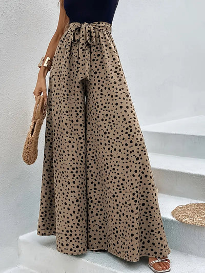 Ella - Gepunktete Damenhose mit weitem Bein und verstellbarer Taille