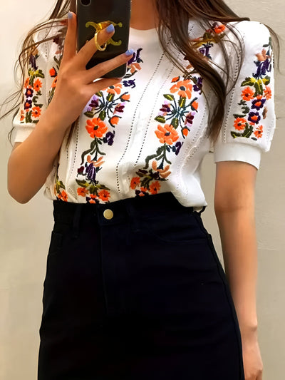 Nadette - frisches blumentop mit kurzen armeln