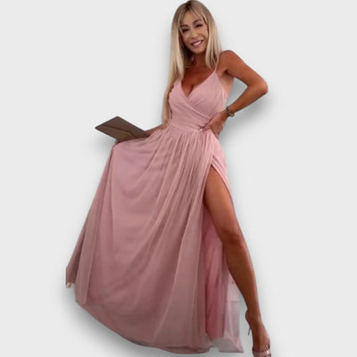 Nausica – Fließendes Kleid mit Schlitz und Spaghettiträgern