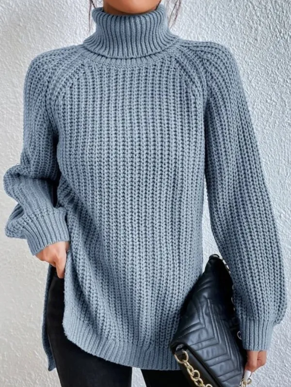 Helena | Rollkragenpullover mit geteiltem Saum und Raglanärmeln