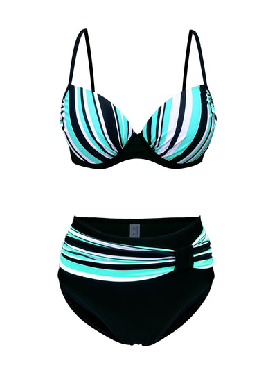 Damen Bikini Set – Gestreiftes High Cut Design, V-Ausschnitt, Stretch & Elegant