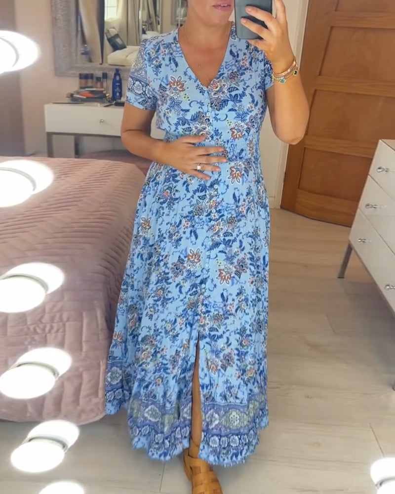 Alisa™ - V-Ausschnitt Kleid mit Blumenmuster