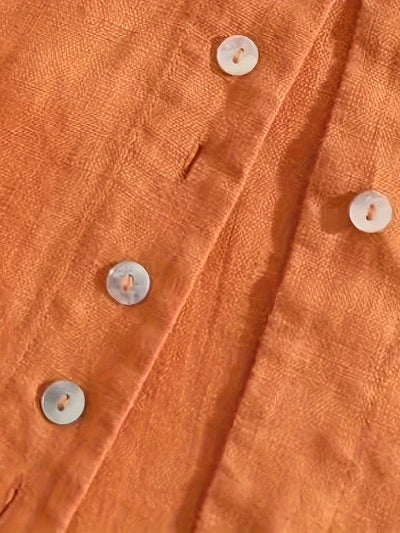 Leinenhemd Langarm Stehkragen, Knopfleiste, Atmungsaktiv, Tangerine-Rot