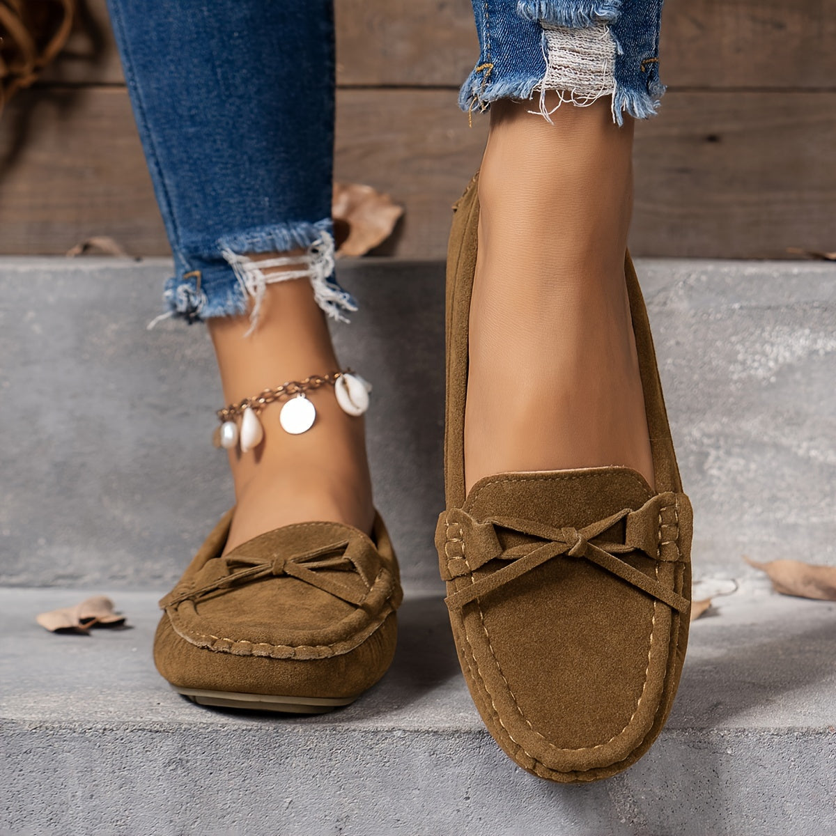 Retro Loafers mit Schleifen-Detail, Runde Zehen Slip-On Schuhe