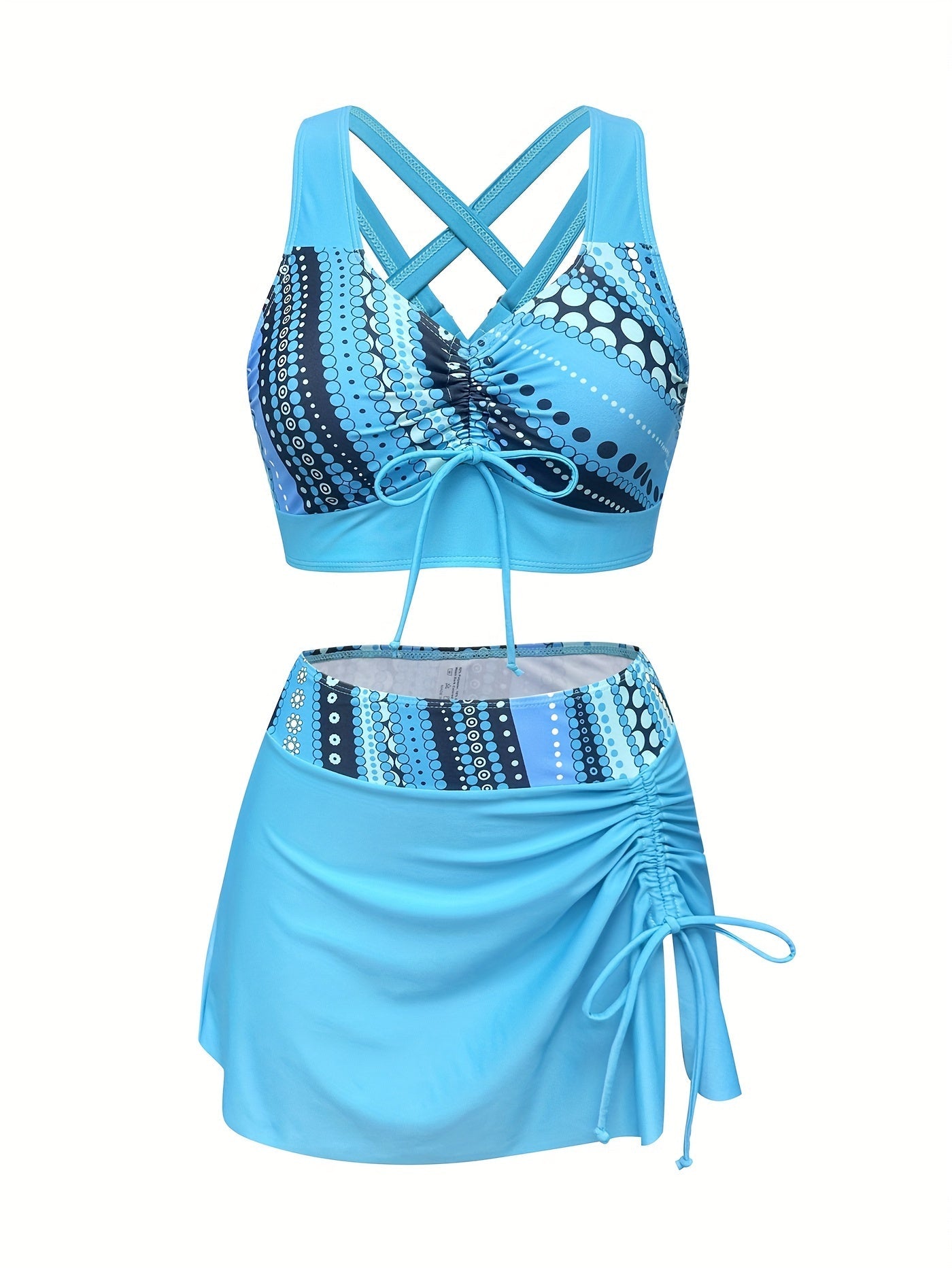 3-teiliges Bikini-Set – Verstellbares Bindetop mit Rock, Strandmode für Damen