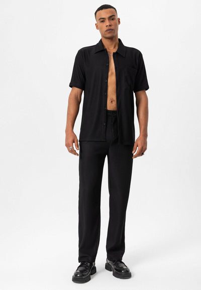 ANTIOCH | Geripptes Hemd – Schwarz