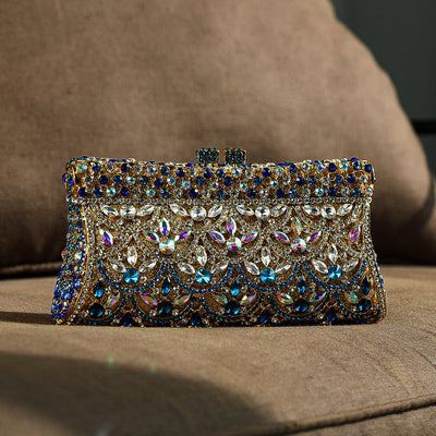 Aubrielle | Kristallverzierte Clutch in Gold-Blau mit funkelndem Strass & Ornamentmuster – Abendtasche für Damen