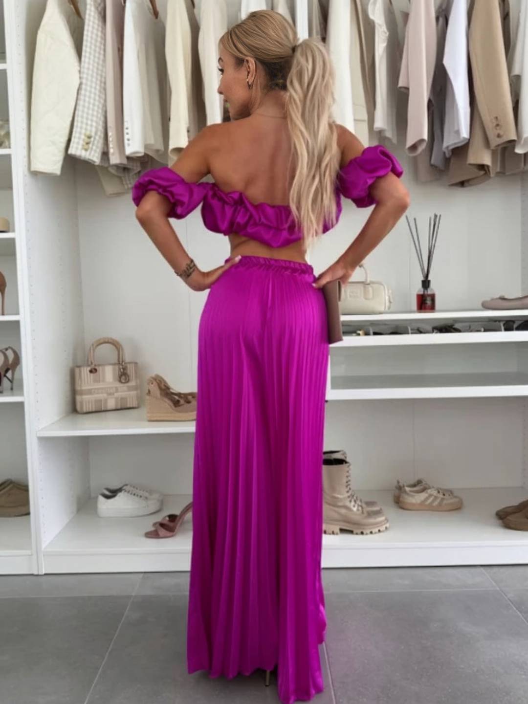 Araceli | Zweiteiliges Set mit Plisseehose und schulterfreiem Oberteil