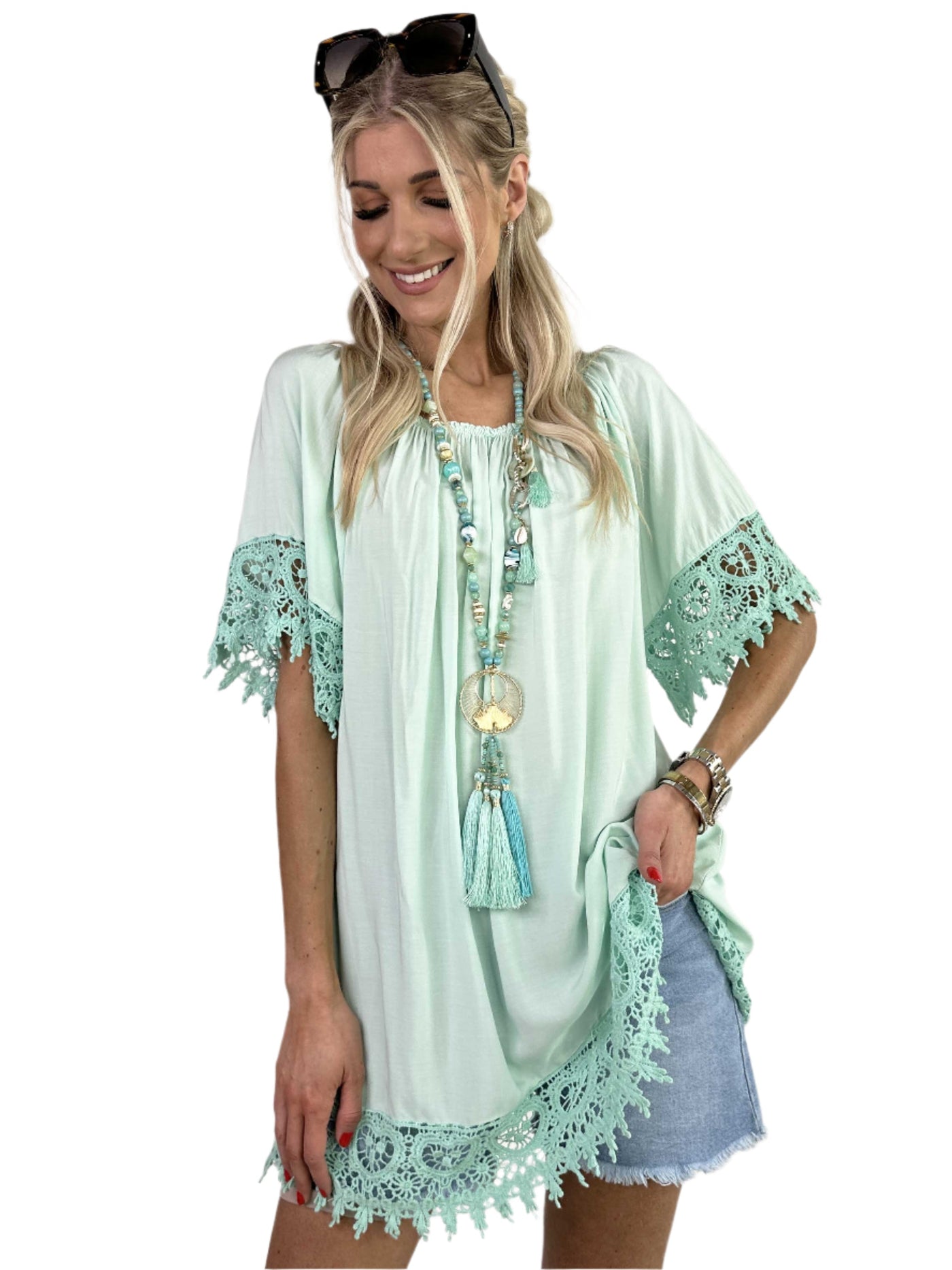 Terry - Feminines Tunika-Top mit Spitzenbesatz